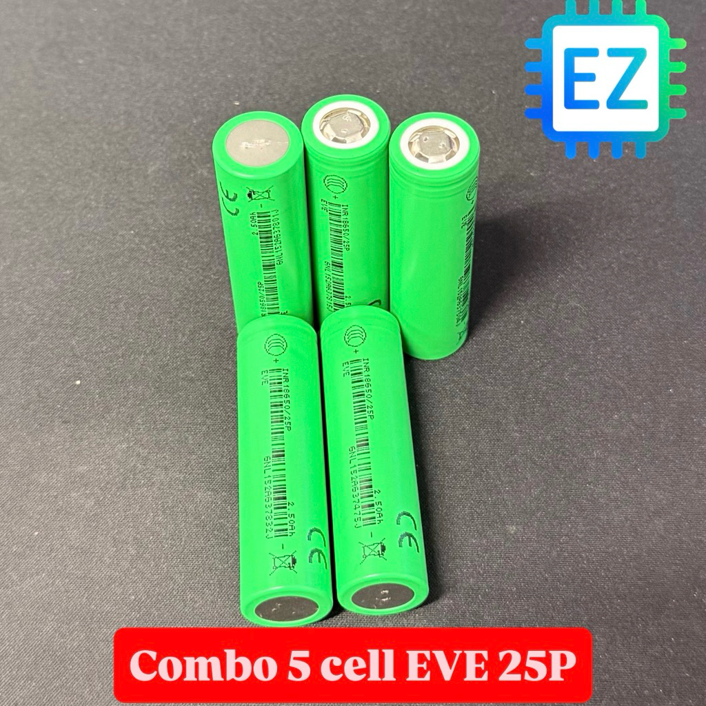 Combo 5 cell 18650 EVE 25P 2500mah xả 12C 30A chính hãng mới hoặc tháo khối