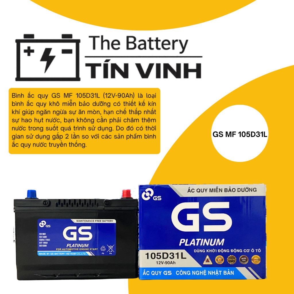 Bình ắc quy GS MF 105D31L (12V-90AH)