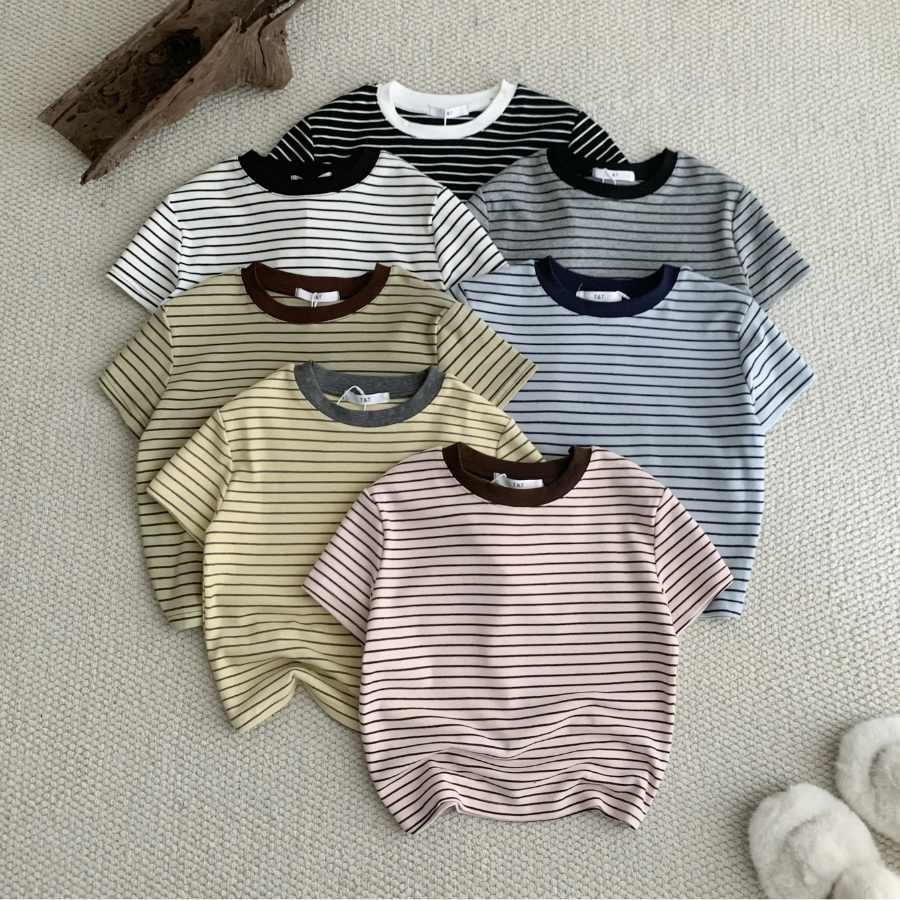 ÁO THUN TAY NGẮN FORM LỬNG HỌA TIẾT SỌC NGANG CHẤT VẢI COTTON MỊN HÀN - WONI - 002