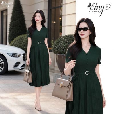 Đầm Thiết Kế EMY Thời Trang Cao Cấp EM4120 Vải Linen Xược Xanh Sang Trọng Thanh Lịch