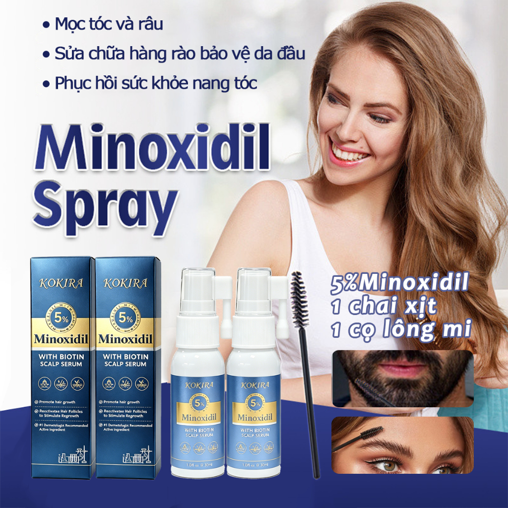 KOKIRA minoxidil 5% xịt mọc tóc kích mọc tóc 30ML 5% Ngăn Rụng, Hói Và Mọc Tóc