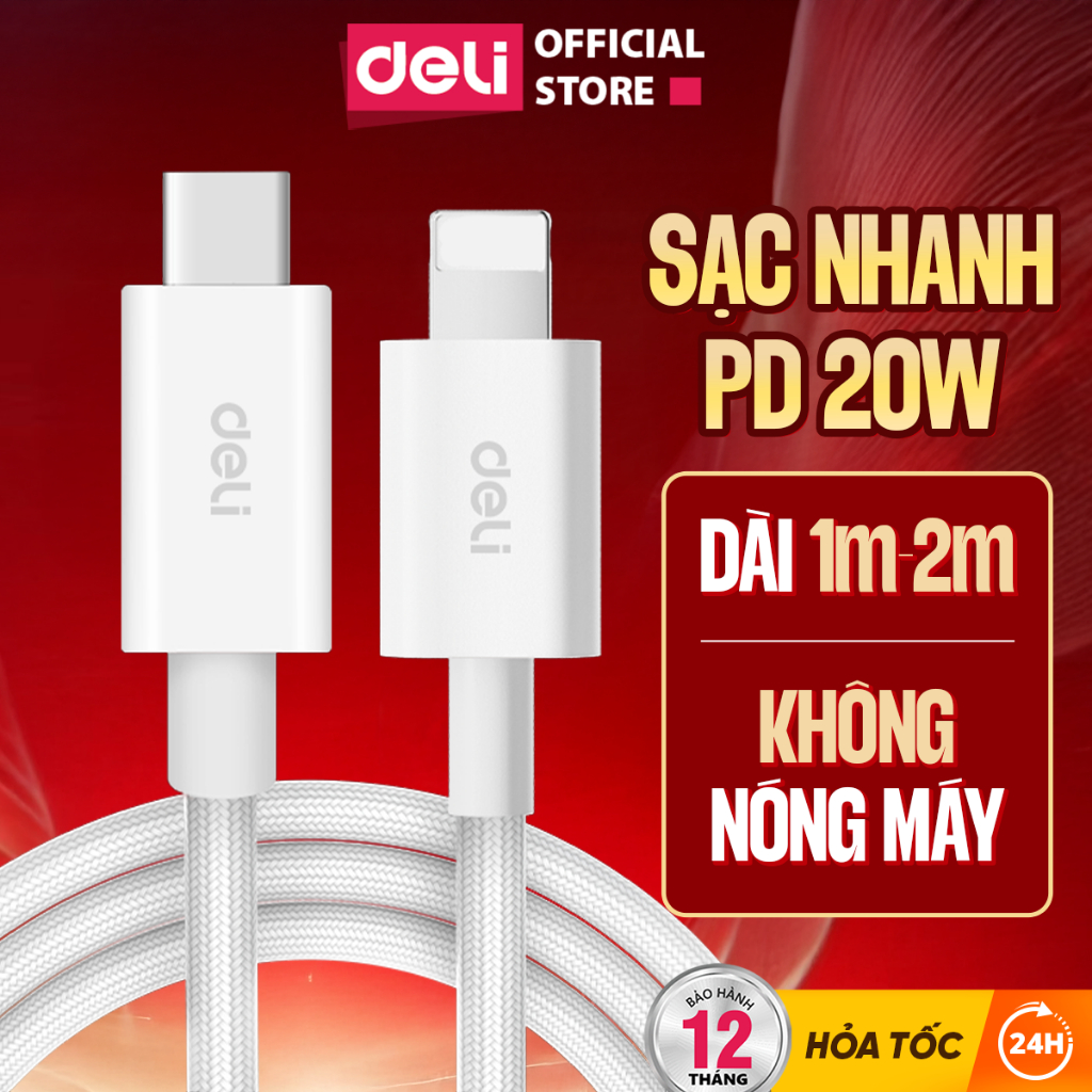 Dây Cáp Sạc Nhanh 20W Type C sang L DELI Cáp Truyền Dữ Liệu 480 Mbps 5A