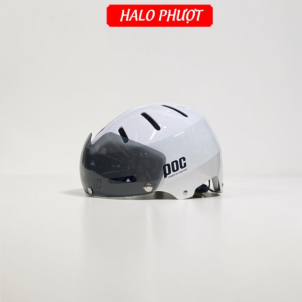 (Kính Nam Châm) Nón bảo hiểm POC P05 Trắng Bóng Độ Kính Hít, Chuẩn Xe Máy