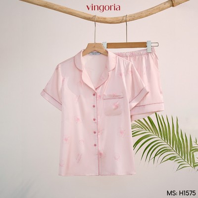 Pijama mặc nhà đồ ngủ nữ lụa VINGO/VINGORIA tay cộc xuân hè Iris H1575
