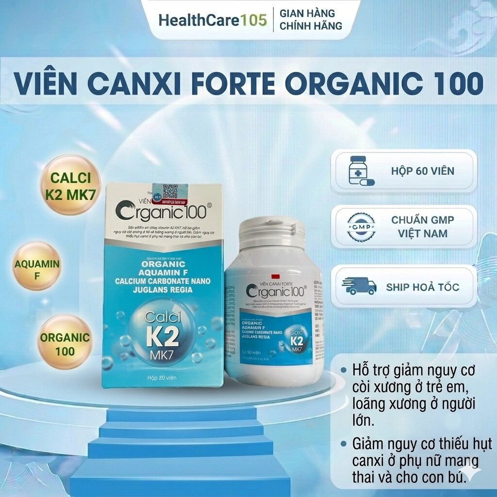 CANXI Calcium nano hộp 60 viên - Calci hữu cơ bổ sung D3 K2 canxi, giảm nguy cơ loãng xương, giúp xư