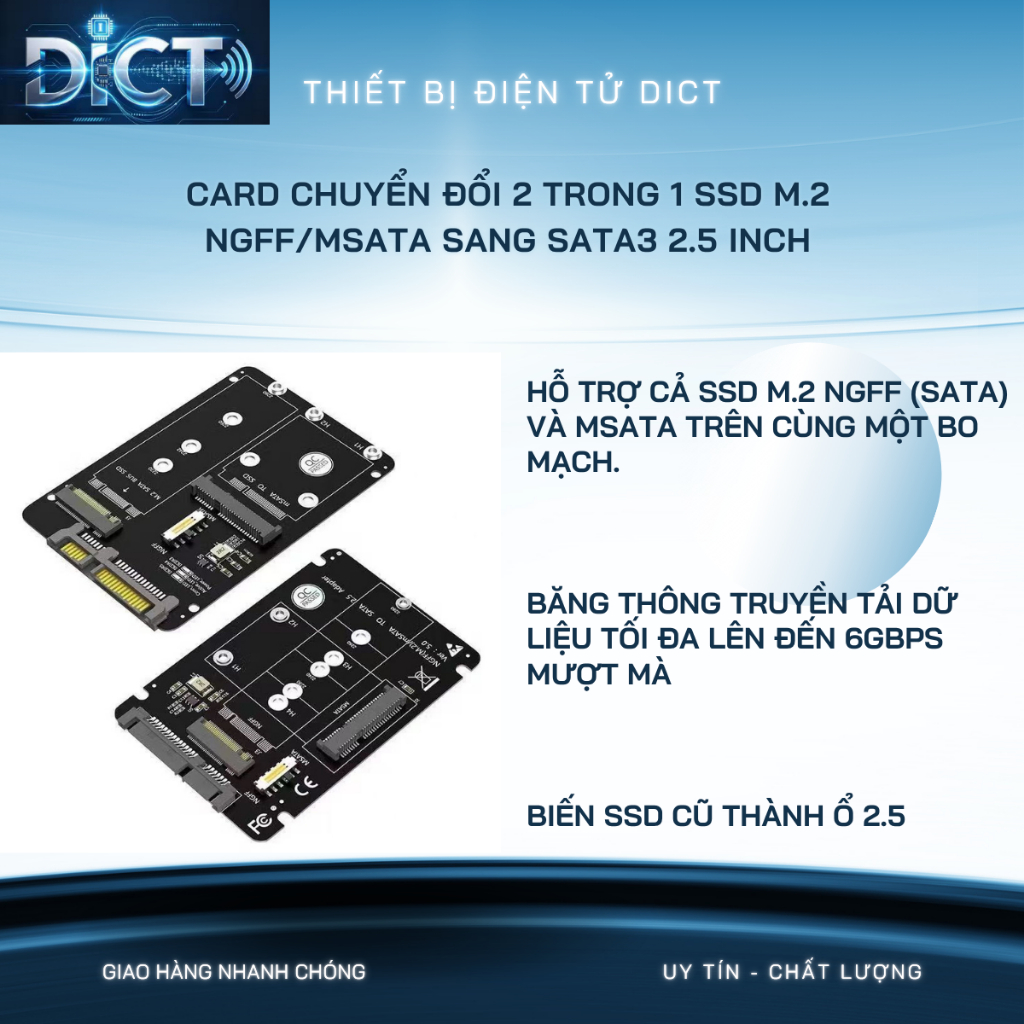 Card Chuyển Đổi 2 Trong 1 M.2 NGFF Và mSATA Sang SATA 3 2.5 Inch, Box Vỏ Bọc SSD M2 SATA Tháo Lắp Nâ
