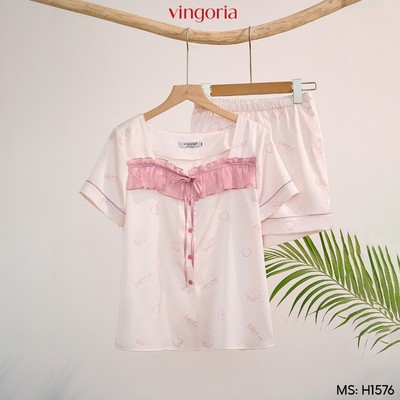 Pijama mặc nhà đồ ngủ nữ lụa VINGO/VINGORIA tay cộc xuân hè Olea H1576