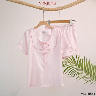 Pijama mặc nhà đồ ngủ nữ lụa VINGO/VINGORIA tay cộc xuân hè Marea H1564