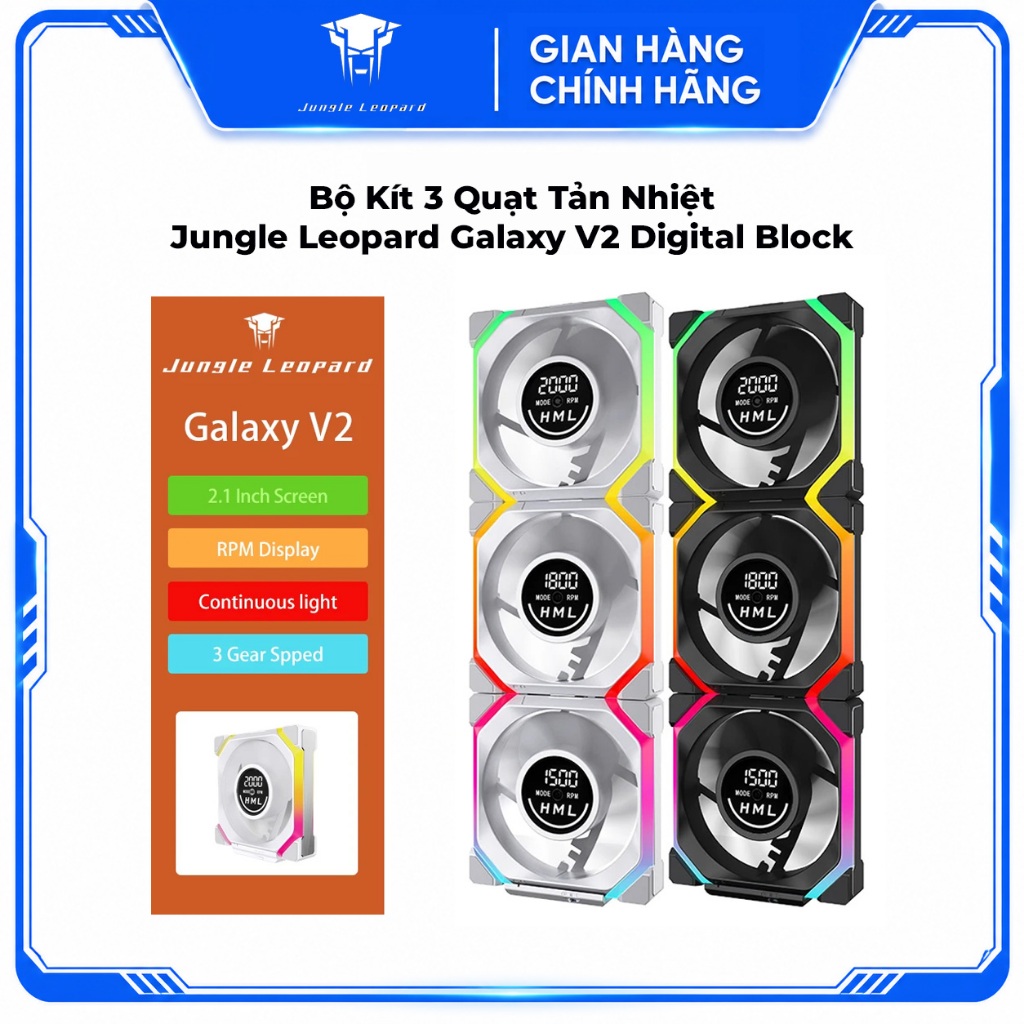 Bộ Kít 3 Quạt Tản Nhiệt Jungle Leopard Galaxy V2 Digital Block - Hiển Thị Tốc Độ