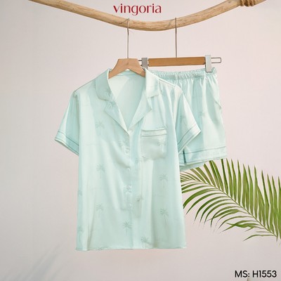 Pijama mặc nhà đồ ngủ nữ lụa VINGO/VINGORIA tay cộc xuân hè Flora H1553