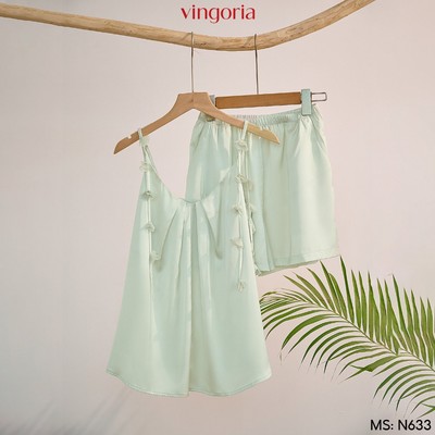 Bộ ngủ mặc nhà 2 dây lụa VINGO/VINGORIA mặc xuân hè Sana N633