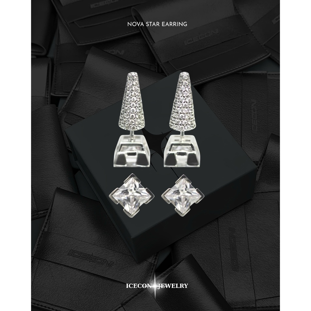 Khuyên Tai Bạc 925 - Mạ Vàng Trắng - Chuôi Nhọn - Unisex - NOVA STAR EARRING ICECON