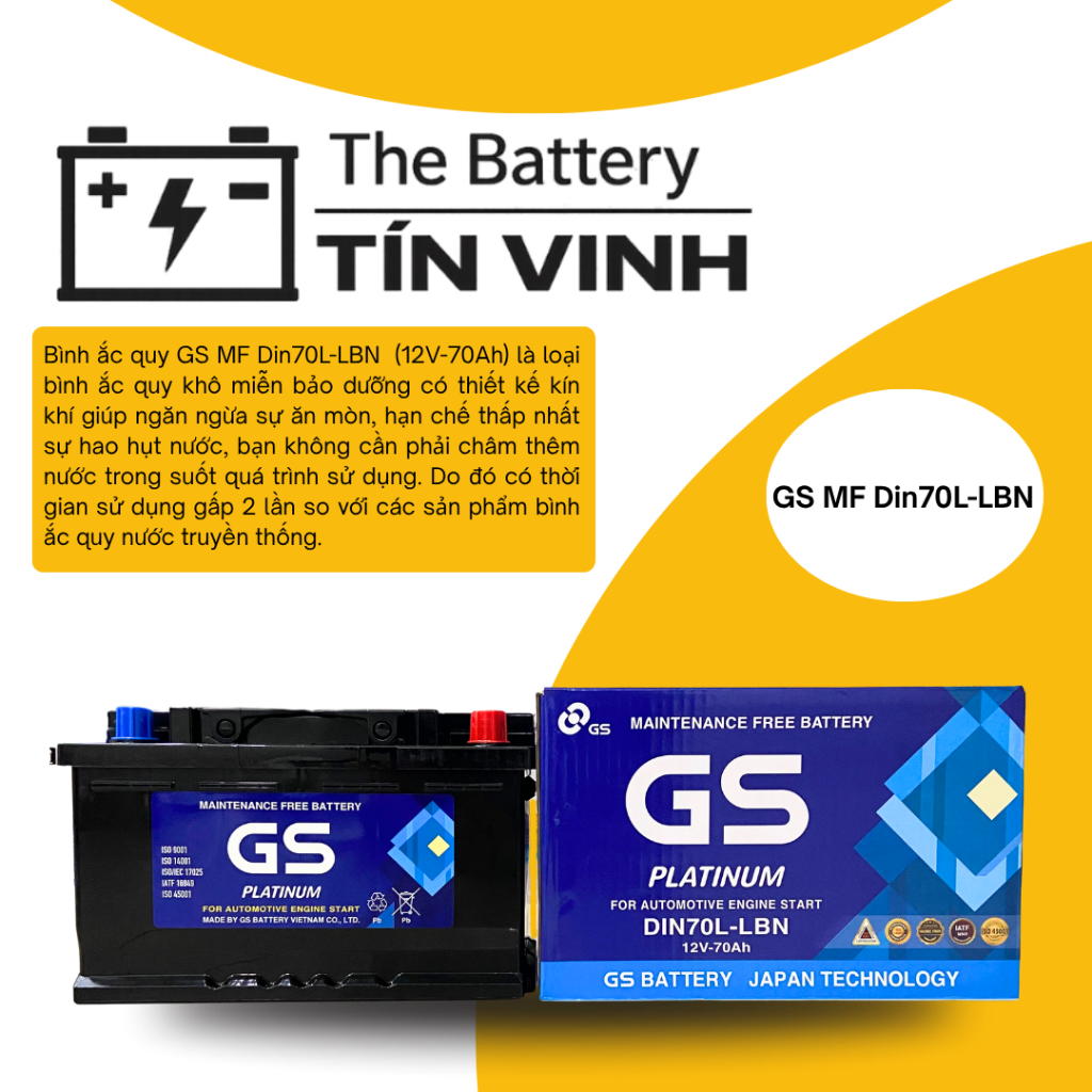Bình Ắc Quy GS MF Din70-LBN (12V-70Ah)