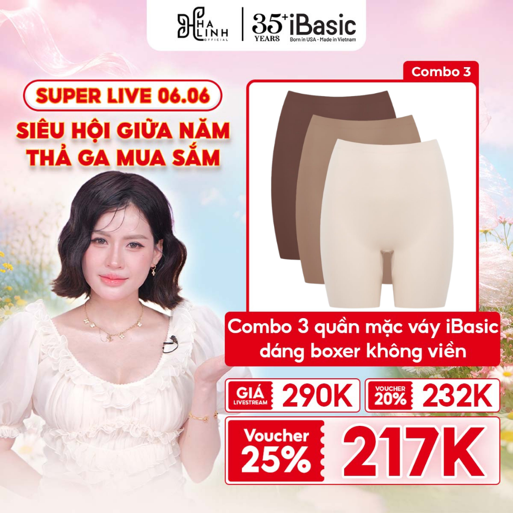 [Võ Hà Linh x iBasic] Combo 3 Quần lót nữ mặc váy không đường may iBasic phom boxer free cut PANW206