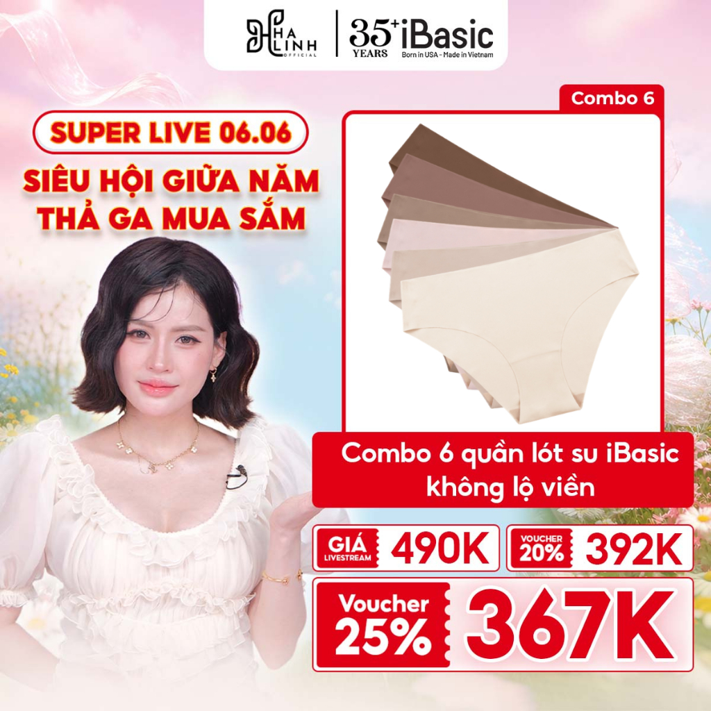 [Võ Hà Linh x iBasic] Combo 6 Quần lót nữ su lạnh iBasic không đường may phom bikini free cut PANW20