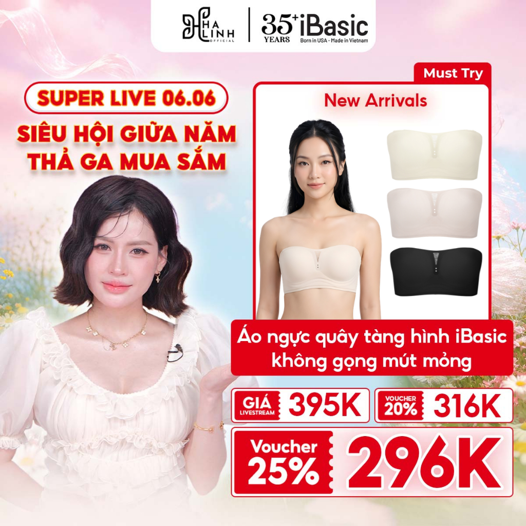 [Võ Hà Linh x iBasic] Áo ngực su quây mút mỏng chống tuột Multiway iBasic không gọng tặng kèm dây va