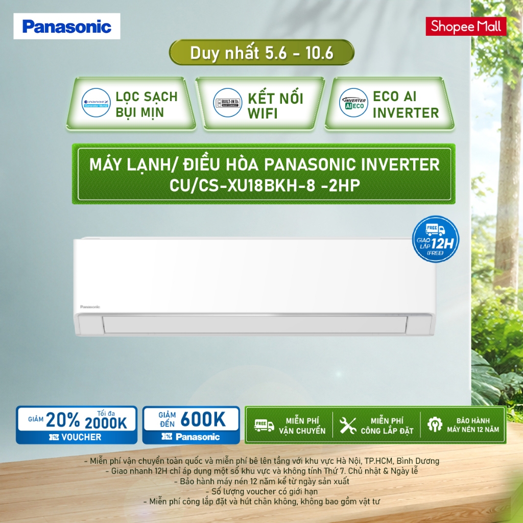 [Sẵn hàng miền Nam] [ELPN2TW GIẢM TỐI ĐA 2TR]Máy lạnh/ Điều hòa Panasonic Inverter CU/CS-XU18BKH-8 -