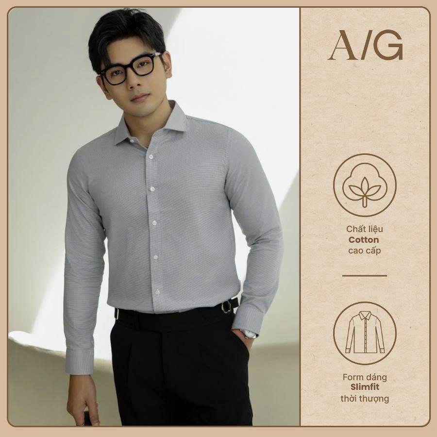 AG6P1 Áo Sơ Mi Americus Gosani Phối Họa Tiết Nhỏ Màu Xám