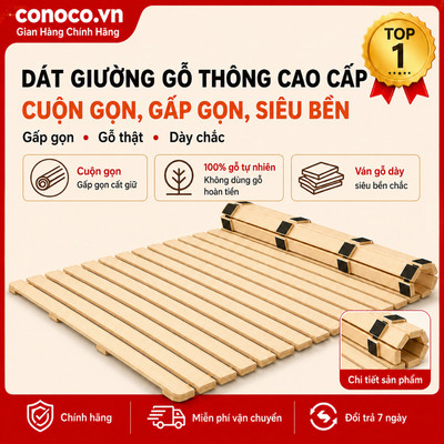Giường Pallet Gấp Gọn Gỗ Thông CONOCO Không Cần Lắp Đặt Thoáng Khí Chống Ẩm Mốc