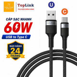 Cáp Sạc Nhanh USB to TypeC 60w QC 3.0 VOLTME Sạc Galaxy S24 50% Trong 30 Phút Truyền Dữ Liệu 480Mbps Bọc Dù Siêu Bền