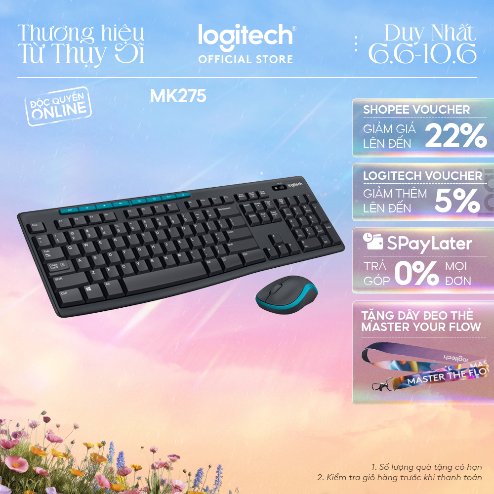 Combo chuột phím không dây Logitech MK275 - Phím media & viền chuột nổi bật, 1 đầu USB