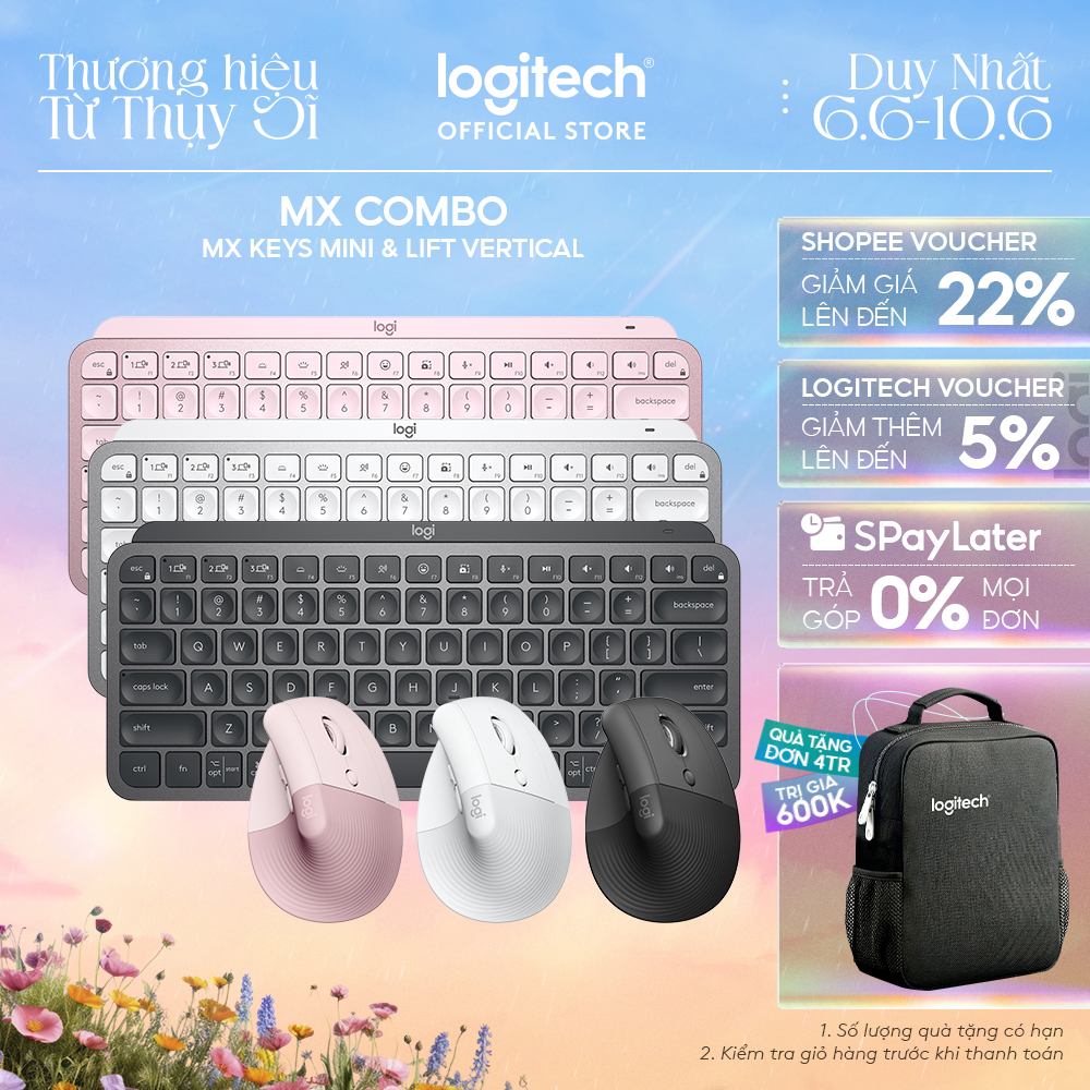 Combo Bàn phím Logitech MX Keys Mini và Chuột Logitech Lift Vertical - Bluetooth, USB Logi Bolt