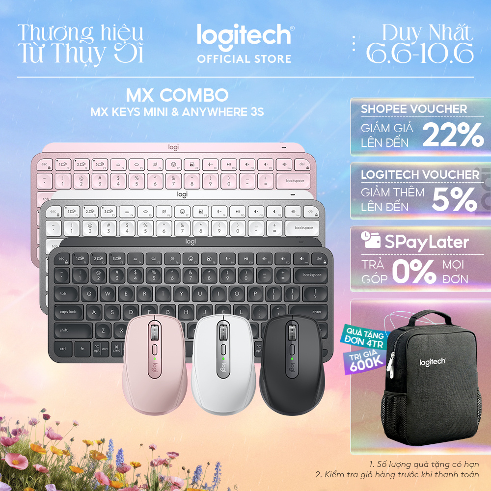 Combo Bàn phím và chuột Logitech MX Keys Mini & Logitech MX Anywhere 3S - Sạc nhanh USB-C, Nhỏ gọn