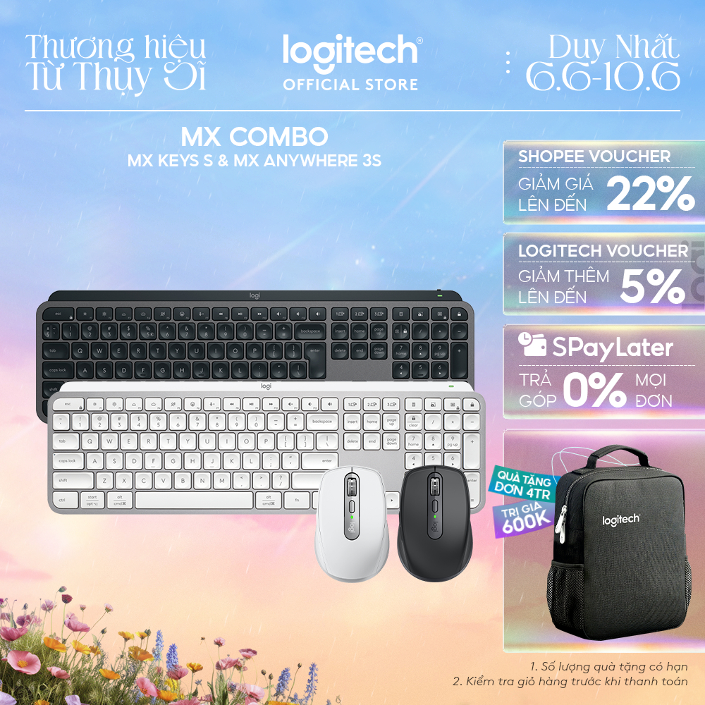 Combo Bàn phím Bluetooth Logitech MX Keys S | Chuột không dây Logitech MX Anywhere 3s