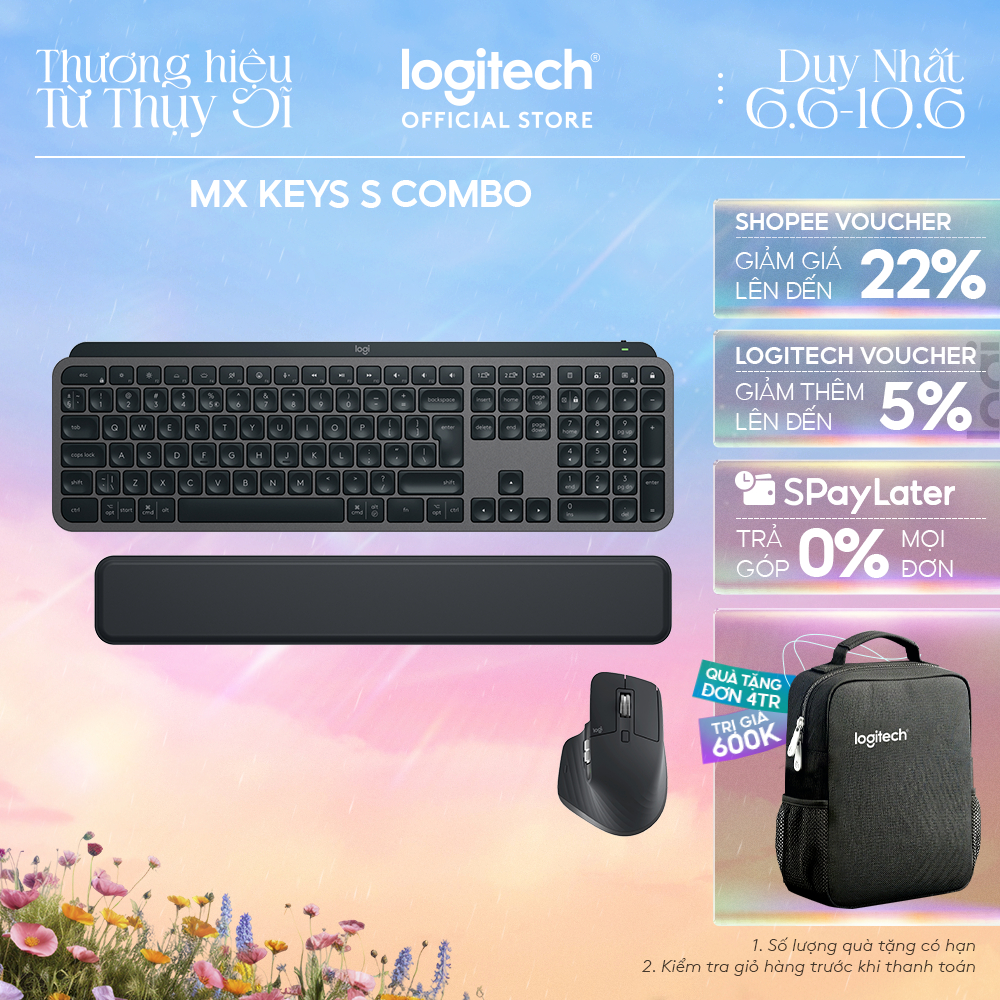 Combo Chuột & Bàn Phím Bluetooth không dây Logitech MX Keys S Combo - Có gác tay, Chiếu sáng, USB-C