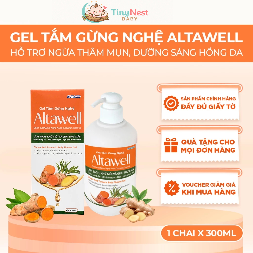 Gel Tắm Gừng Nghệ Altawell Làm Sạch & Khử Mùi, Ngừa Mụn Sáng Da, Thành Phần Gừng Nghệ Hỗ Trợ Làm Ấm,