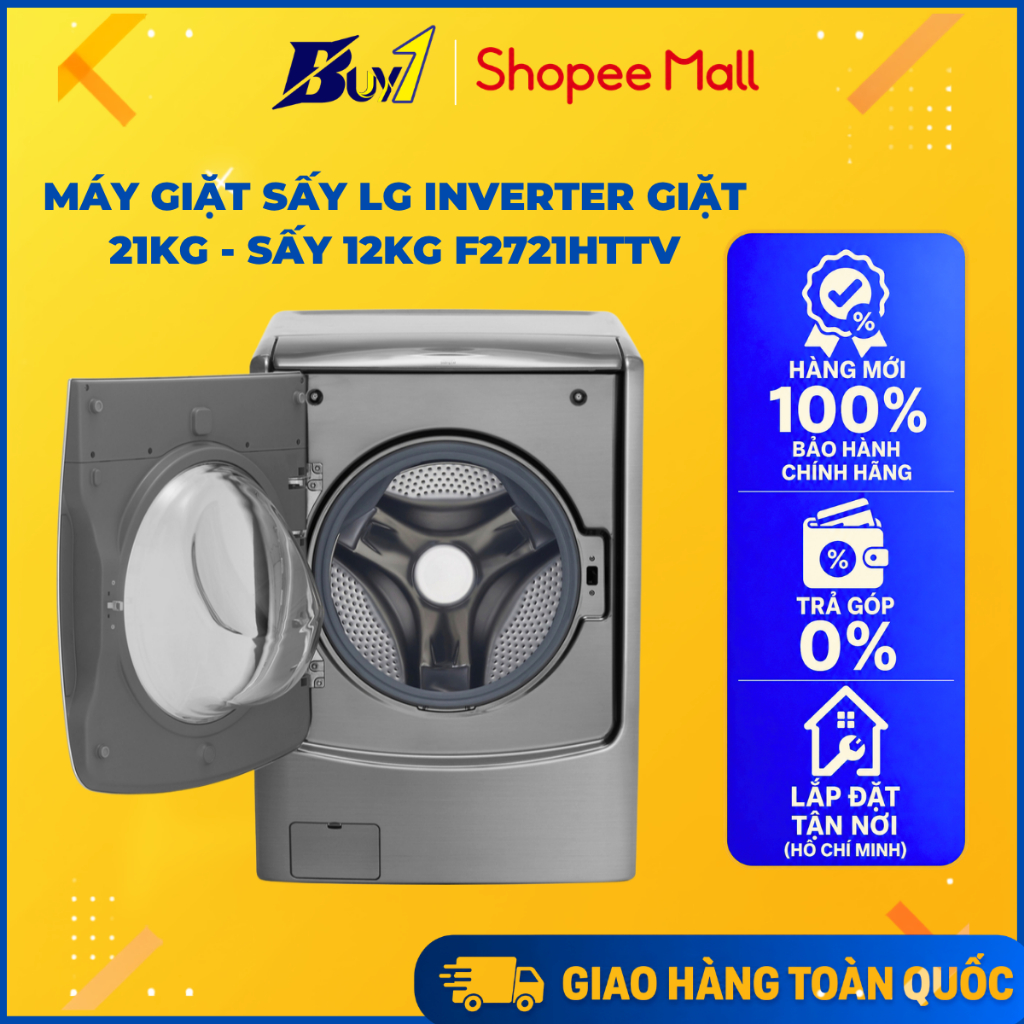 Máy giặt sấy LG Inverter giặt 21 kg - sấy 12 kg F2721HTTV - Hàng Chính Hãng