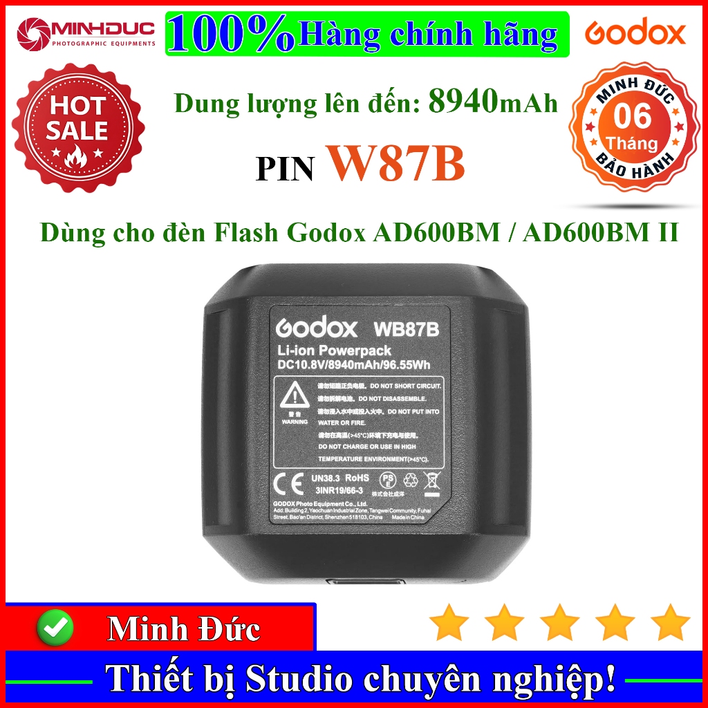 Pin Li-ion Godox WB87B 8940mAh dùng cho đèn Flash Godox AD600BM / AD600BM II - Hàng chính hãng ( MIN