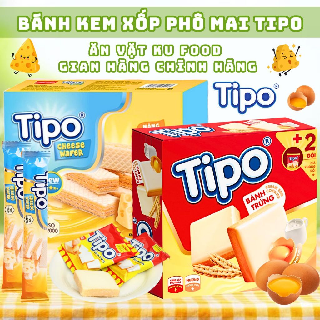 [COMBO 2 HỘP] Bánh Trứng Nướng Tipo Hữu Nghị - Bánh Kem Xốp Phô Mai Tipo Hộp 180g - Bánh Tipo