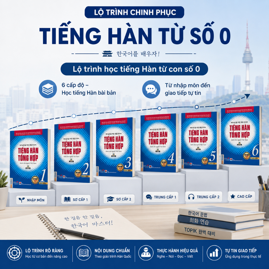 Combo Sách Tiếng Hàn Tổng Hợp Dành Cho Người Việt Nam Trình Độ Sơ Cấp Tập 1-6 - GT+SBT 1 Màu - 4 Màu