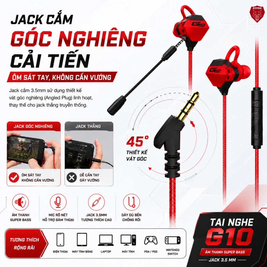 Tai Nghe Có Dây Chống Ồn Cao Cấp ZIYOU G10 Gaming Có Mic Rời Tiện Lợi Dùng Cho PC Laptop, Điện Thoại | BigBuy360 - bigbuy360.vn