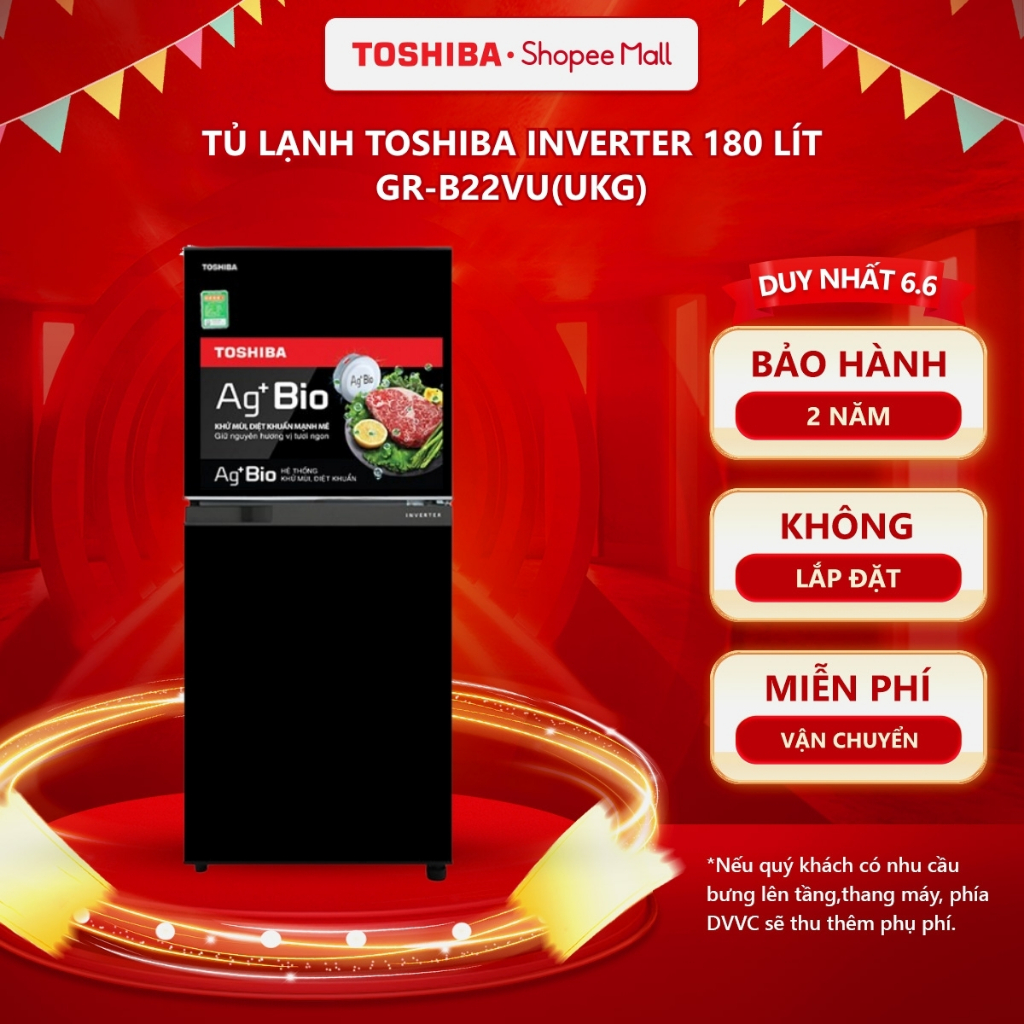 [Freeship Toàn Quốc] Tủ lạnh Toshiba Inverter 180 lít GR-B22VU(UKG) - Hàng chính hãng