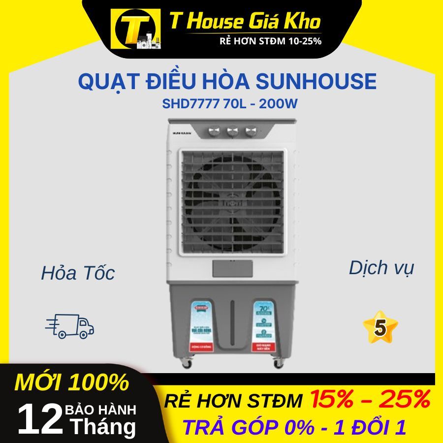 [Chính Hãng Mới] Quạt điều hòa SUNHOUSE SHD7777 70L - 200W Làm Mát Mạnh Mẽ Bền Bỉ BH 12 Tháng