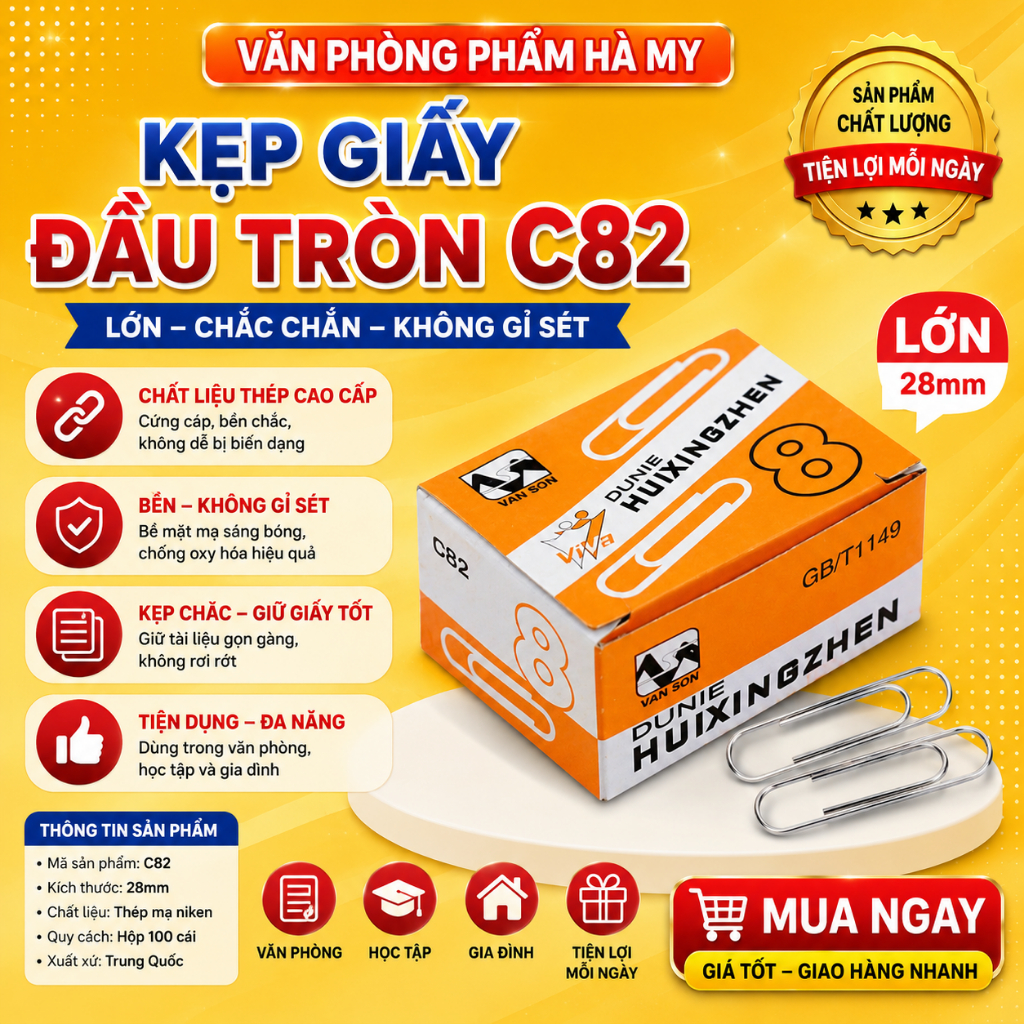 Combo 10 Hộp Kẹp giấy đầu tròn loại lớn C82