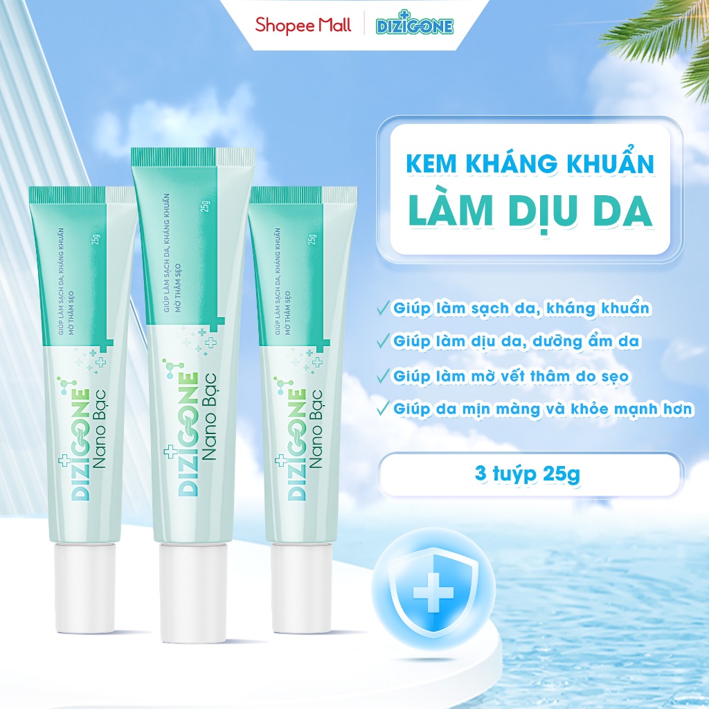 [COMBO] Kem DIZIGONE Nano Bạc - 3 Tuýp 25g: Giúp làm sạch da, kháng khuẩn, làm dịu da, làm mờ vết th