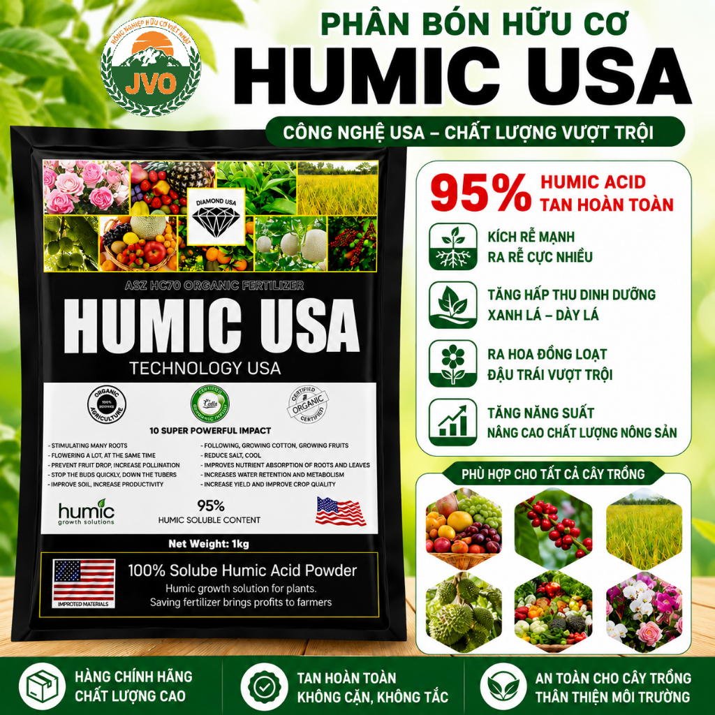 Phân bón HUMIC USA gói 1kg nhập khẩu hàng chính hãng J60 VietNhat