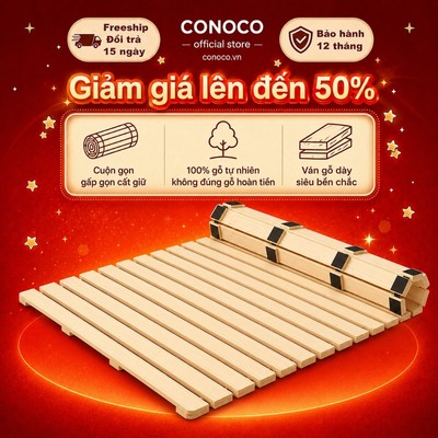 Giường Pallet Gấp Gọn Gỗ Thông CONOCO Không Cần Lắp Đặt Thoáng Khí Chống Ẩm Mốc