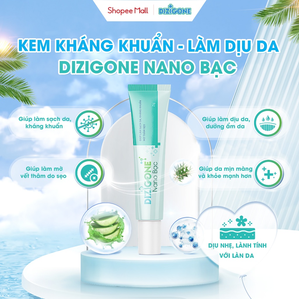 Kem DIZIGONE Nano Bạc - Tuýp 25g: Giúp làm sạch da, kháng khuẩn, làm dịu da, làm mờ vết thâm