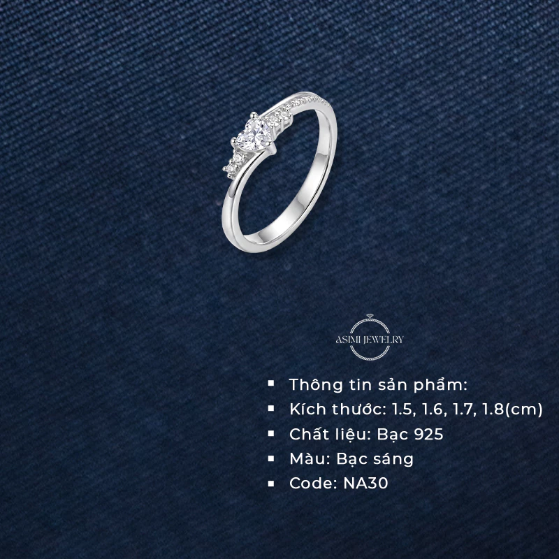 Nhẫn bạc Ý S925 đính đá trái tim Cupid Asimi Sweet Heart NA30 2