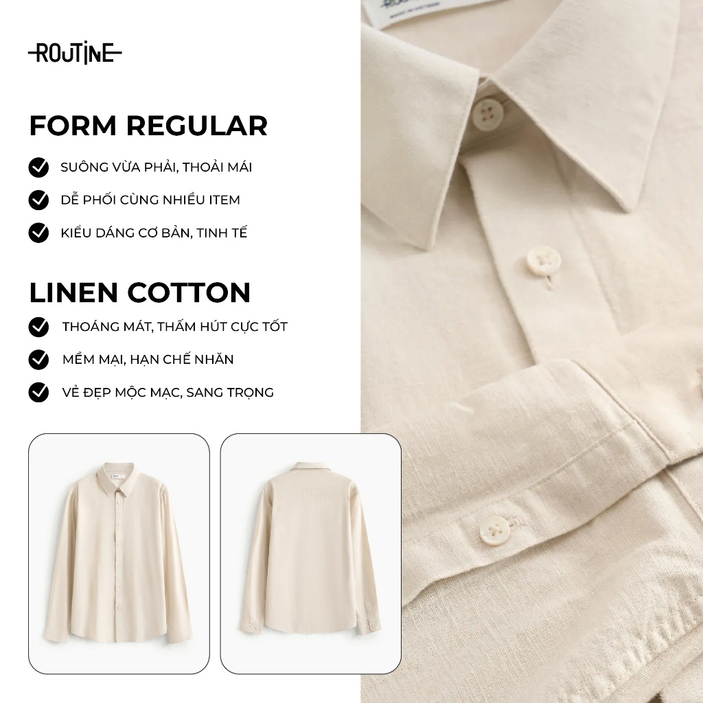 [🔥HOT] Áo Sơ Mi Linen Cotton Tay Dài Form Regular - Routine 10F24SHL048 | BigBuy360 - bigbuy360.vn
