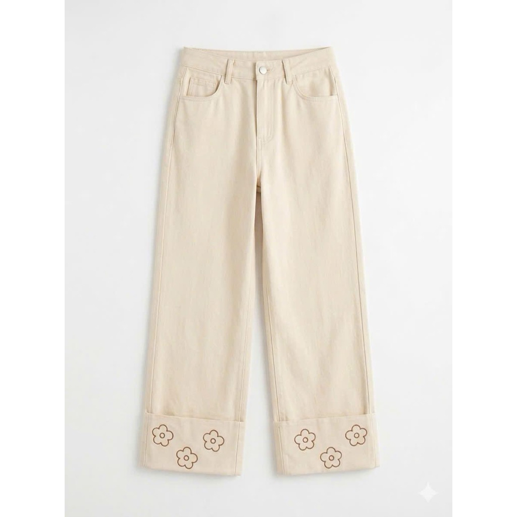 BUDDIES | Nala Pants | Quần dài thêu hoa gập lai chất kaki jean dày dặn | BigBuy360 - bigbuy360.vn