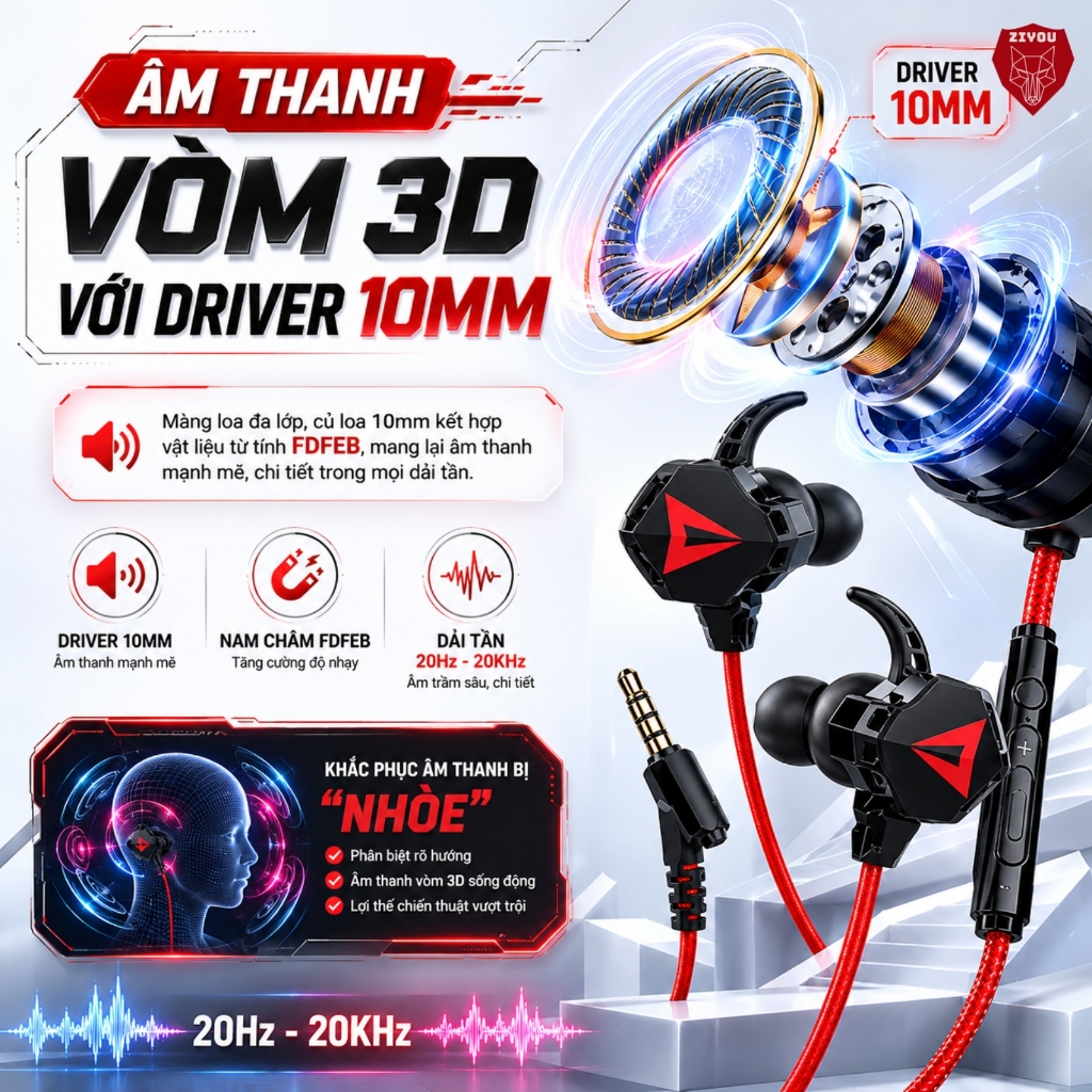 Tai Nghe Gaming Nhét Tai ZIYOU GH5 Âm Thanh Super Bass, Chống Ồn, Có Mic Tháo Rời, Tặng Bộ Phụ Kiện | BigBuy360 - bigbuy360.vn