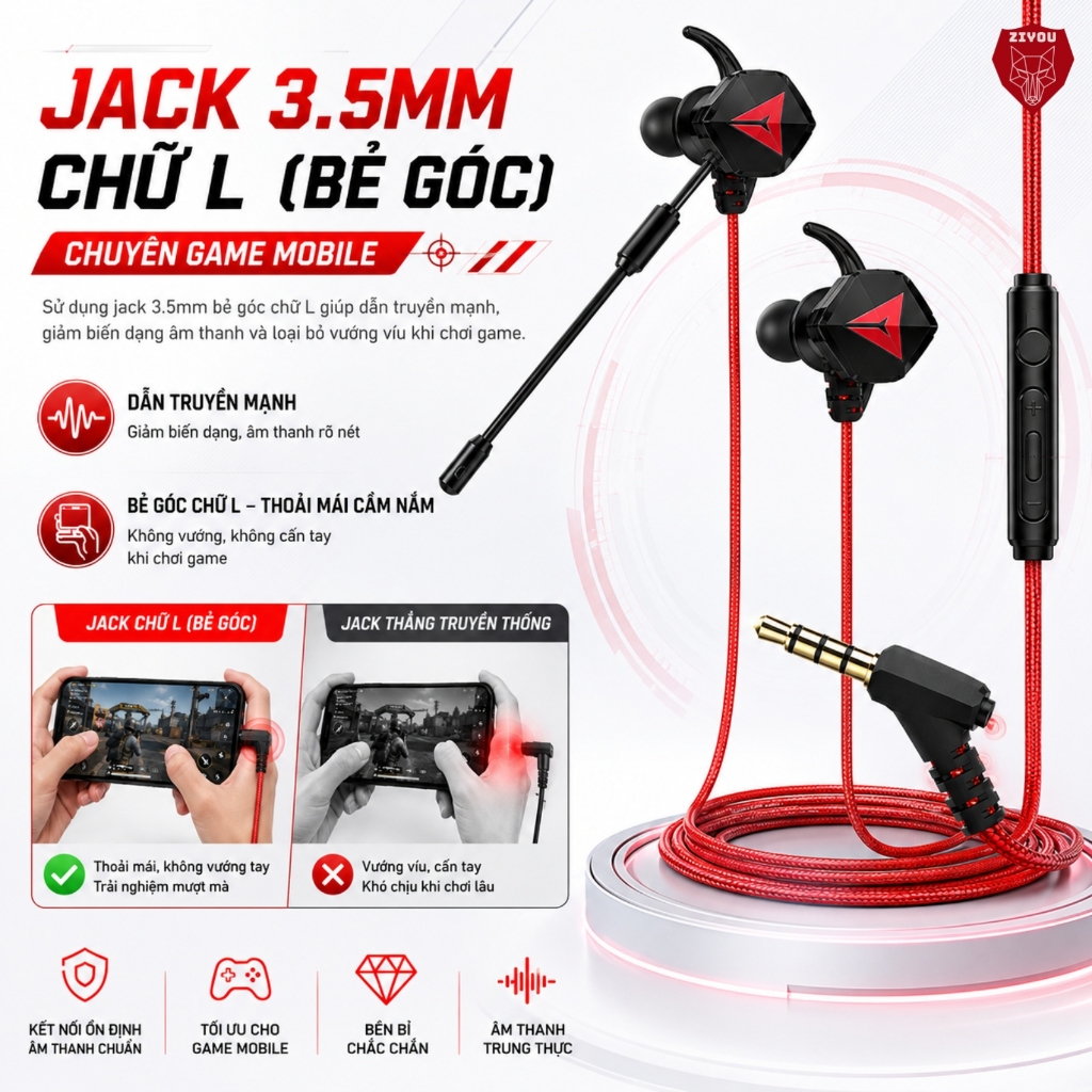 Tai Nghe Gaming Nhét Tai ZIYOU GH5 Âm Thanh Super Bass, Chống Ồn, Có Mic Tháo Rời, Tặng Bộ Phụ Kiện | BigBuy360 - bigbuy360.vn