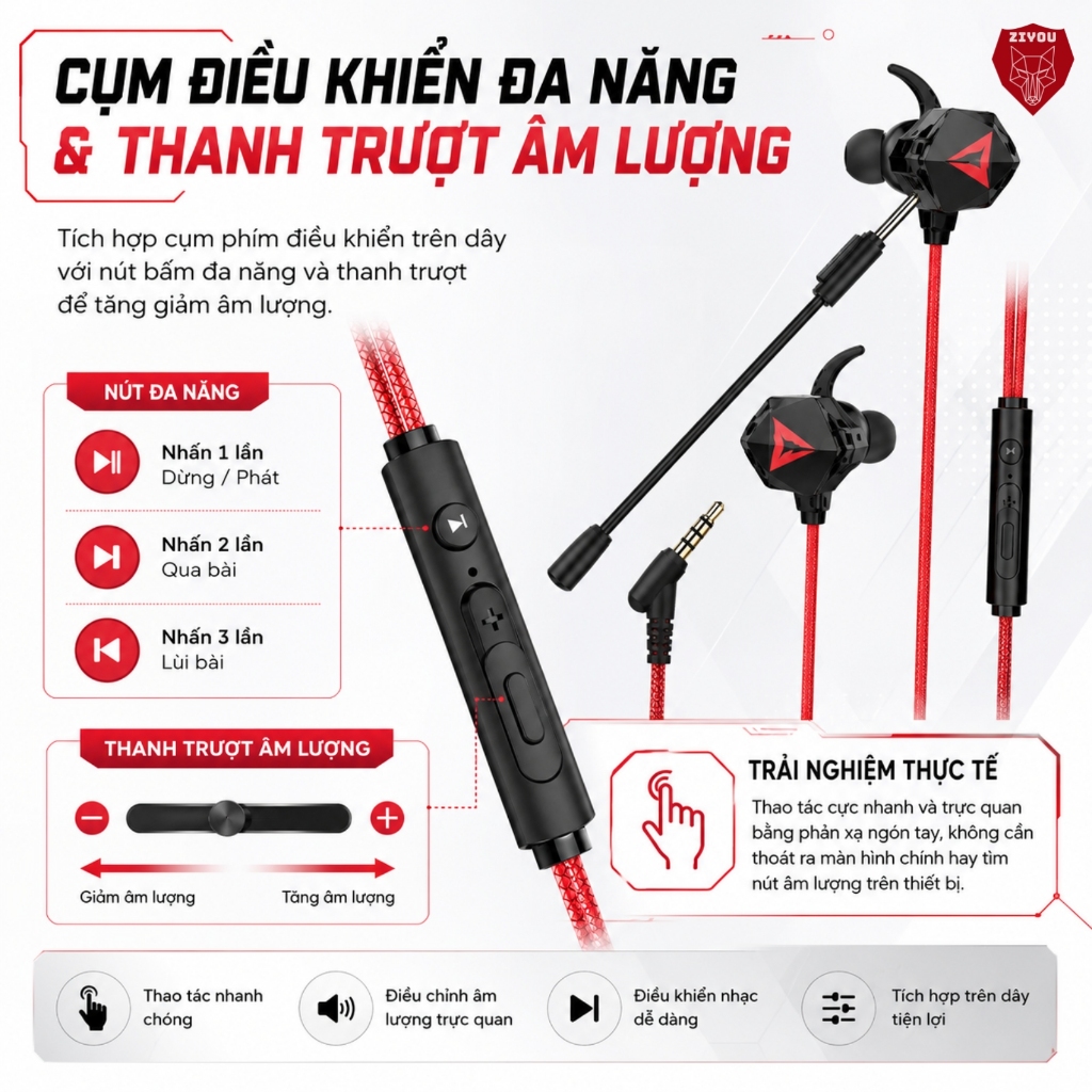 Tai Nghe Gaming Nhét Tai ZIYOU GH5 Âm Thanh Super Bass, Chống Ồn, Có Mic Tháo Rời, Tặng Bộ Phụ Kiện | BigBuy360 - bigbuy360.vn