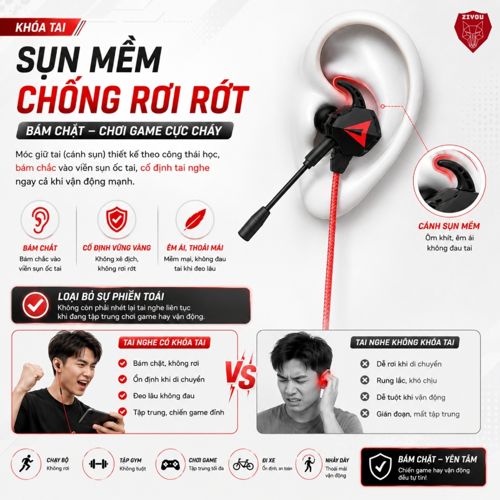 Tai Nghe Gaming Nhét Tai ZIYOU GH5 Âm Thanh Super Bass, Chống Ồn, Có Mic Tháo Rời, Tặng Bộ Phụ Kiện | BigBuy360 - bigbuy360.vn