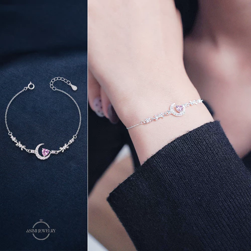 Lắc tay bạc ý Moon Half Asimi The Unsaid LT60 - đeo trên mẫu